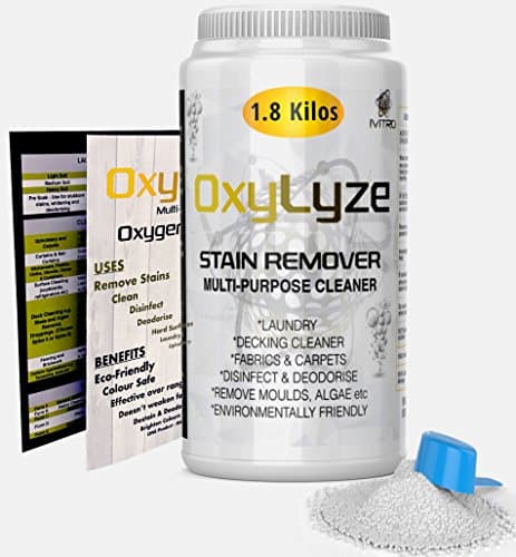 OXYGEN BLEACH SODIUM PERCARBONATE Stain Remover - OxyLyze - DECKING CLEANER - Multiple Use Instructions - DECK PATIO CLEANER , MOULD and ALGAE REMOVER LAUNDRY and GENERAL CLEANER