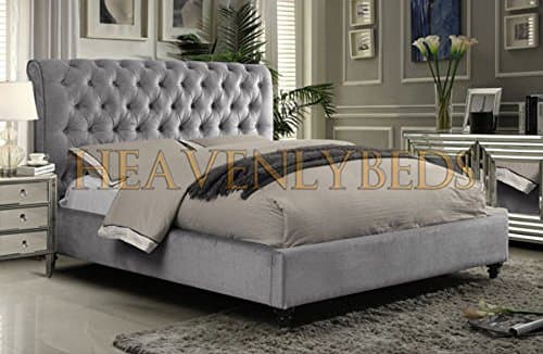 Scroll Studded Sleigh Bed Frame Crushed Velvet or Chenille (6'0 Super King, Charcoal Chenille)