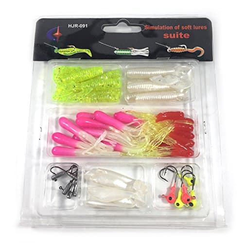 Lures Kit Soft Baits Grubs Tubes Jigheads 35pcs Soft Baits + 10pcs Jigheads