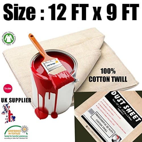 10 x Extra Large 100% Cotton Twill Dust Sheet. Size :12ft x 9ft / 3.50m x 2.60m Approx *** Pack of 10*** (10xCT129)