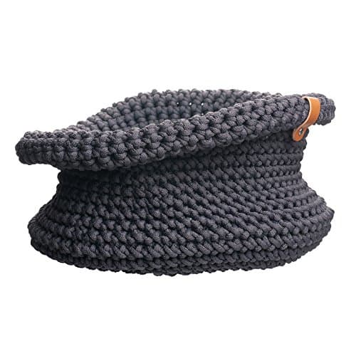 Dark grey knitted basket H 25 cm W 30 cm Crochet rope basket Storage basket Knitted magazine basket Knitted pet bed Bedroom decoration Hallway basket Housewarming gift Home organizer