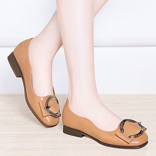 KPHY Spring And Summer Rough Low Casual Comfortable Set Feet Wild Pure Color Women'S Shoes. Thirty-Five Brown