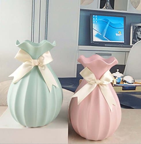 Fashion Ceramics Creative Simple Decoration Shells Pattern Modern Satin Bow Decoration Porcelain Vase Home Dried Flowers Flowerware Flower Arrangement Living Room ( Color : Blue Pink )