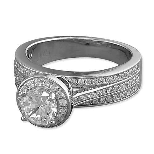 Sterling Silver Ring Cubic zirconia triple stacker halo cluster