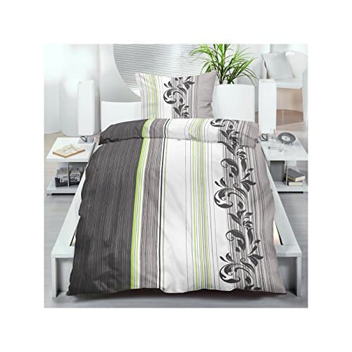 Microfibre 2-4 Piece Bed Linen Set 135 x 200 / 80 x 80 cm with Zip, Black and Grey with Flower Tendril Design, Microfibre, multicoloured, 2-teiliges Set