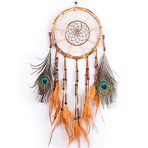 Large Handmade Dream Catcher with Peacock Feathers Wall Hanging bamboo Ornament