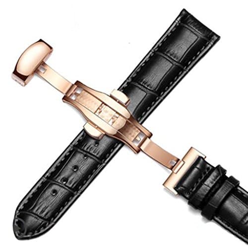 18-24mm New Genuine Leather Rose Gold Quick Release Clasp Wrist Watch Bands Strap Replacement for Gents Mens