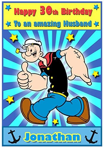 Personalised Popeye Inspired Birthday Card - Amazing !