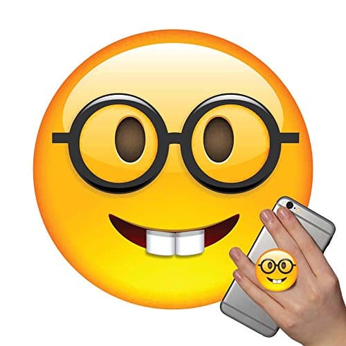 Emoji Pop Phone Socket Holder Grip Accessory Expanding Stand Mount Bracket for iPhone Mobile iPod iPad Samsung Galaxy Tablet Android Smartphone Prime for Girls for Boys White Black Rose Gold Marble Fun (Nerd Face)