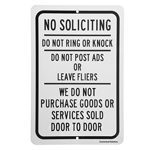 No Soliciting Sign - Do Not Ring or Knock - Keep Solicitors Away -Aluminum 8" x 12" Sign