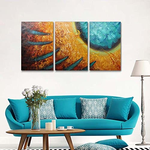 paintyourworld 3pcs/set 100% Hand Painted Eclipse eclipse Oil Painting Modern Abstract Peacock Feather Canvas Art Decor for home decoration(no stretch)