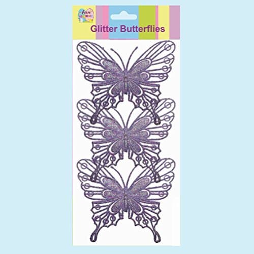 Easter Arts & Craft Bonnet Decorations Egg Hunt - 3 PURPLE Glitter Butterflies
