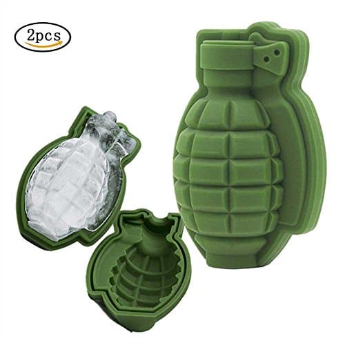 Homemade 3D Ice Cube Mold Grenade Silicone Mold Maker Bar Party Silicone Trays Chocolate Mold Ice Cream Tools Whiskey Ice and Cocktails (Grenade 2pcs)