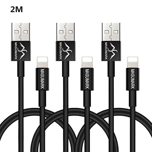 Charging Cables, MASUMARK Micro USB Lightning Cable (2M) Micro Usb Cable for iPhone 7/ 7 Plus/ 6S/ 6 Plus/ 6S Plus/ 5S/ 5C/ SE/ iPad Air/ Mini/ iPod Nano 7 7th Gen, iOS 8,9,10 - Black 6FT 3FT 10Pack (2M, 3 Pack)