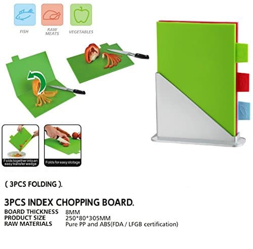 3pc Premium Foldable Index Chopping Board Set - Colour Coded with Stand - Perfect for Additional Chopping Space by Kitchen Stars