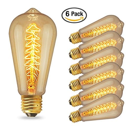 LONGYEE Vintage E27 Edison Screw Bulb 40w Dimmable ST64 Antique Filament Tungsten Loop Style Christmas Tree Tungsten Filament Glass Bulbs 220V 6PCS