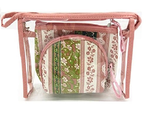 3 piece Clear Cosmetic Bag Set HIGH CAPACITY LIGHT WEIGHT Perfect for Air Travel and use as Wash Bag Makeup Organizer Cosmetic Case Toiletry Bag for Indoor and Outdoor use (Vintage Pink)