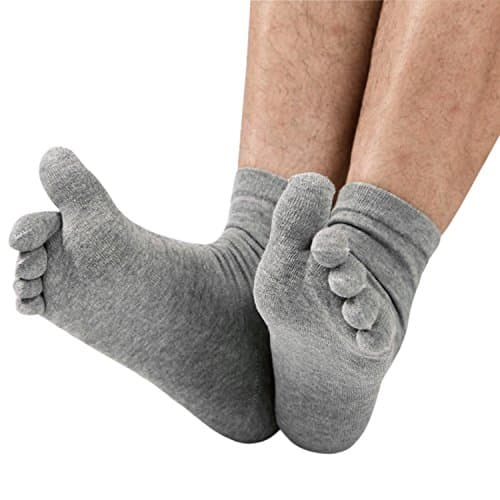 Chnli Men Comfortable Toe Separator Socks Five Finger Cotton Massager Toe Socks (gray)