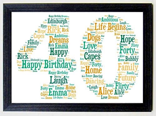 Personalised 16th, 21st, 30th, 40th, 50th, 60th, 70th, 80th Framed Birthday A4 Print Gift Keepsake, Any age - Black Wood Frame with a Teals & Lights Browns Print