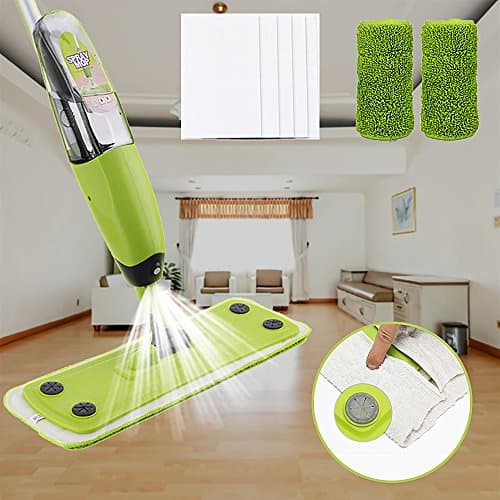 Microfiber Floor Spray Mop for Hardwood – Cleaning Tool with 2 Pads and 5 Dust Cloths and 360 Rotary Head for Home Office Kitchen (New Green)