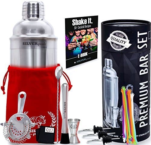 Professional all Inclusive Bartender Kit - Premium Quality- Stainless Steel Construction- Luxury Bag - Cocktail Shaker and all the Accessories you Need - Perfect Addition To Your Home Bar Collection