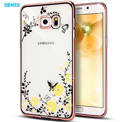 UBMSA-Samsung Galaxy note 4 Case, Luxury Crystal Diamond Mirror Bling Soft TPU Silicone Case Back Cover for Galaxy note 4 cases [Girl case] (Rose Gold-yellow flower, S6 EdgePlus)