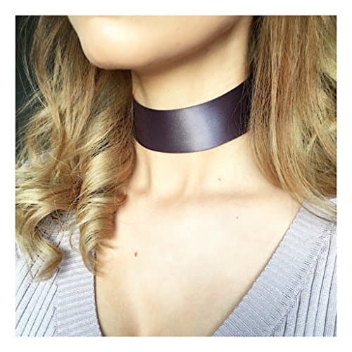 SILVER OR Charcoal GREY SATIN Silk THICK RIBBON CHOKER