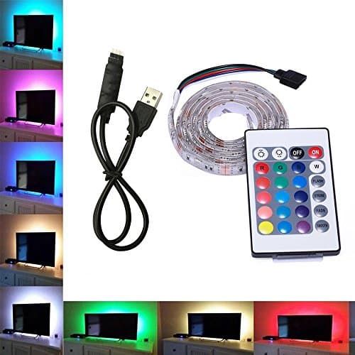 Skitic LED TV Backlight Bias Lighting Kit - 50CM 5V USB Powered Multi Color RGB LED Decor Backlighting Strip TV Back Lighting with 24 Keys Remote Control for Flat Screen TV, Wall Mount Movie Theater, HDTV, LCD Desktop PC Monitors