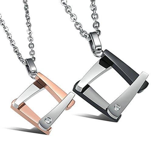 Atongham His &amp; Hers Matching Necklaces Set Titanium Stainless Steel Square Love Couple Pendant Necklace in a Gift Box