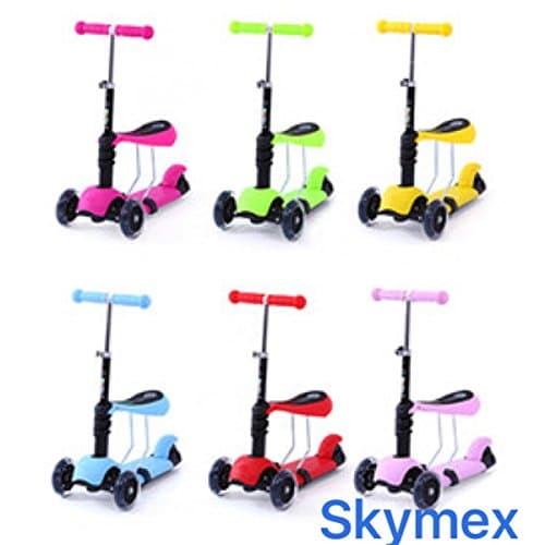3 in 1 Scooters for all Ages 1-6 ,6-10 Gift Flashingwheel Mini Maxi Toddler Kick Kid Toys present gift ideas (RED)