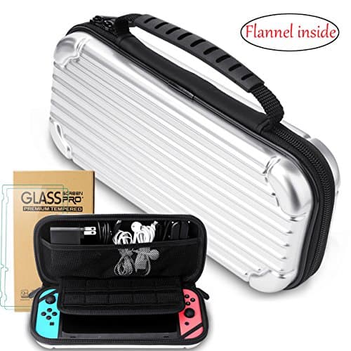 Nintendo Switch Hard Case,Switch case with 2 pack H9 Nintendo Switch screen protector High-capacity with 10 Game Cartridges Switch Traval Carry Case, Suitcase Design and Flannel inside, High-end Custom Switch case Pouch for Nintendo Switch Console &amp; Accessories