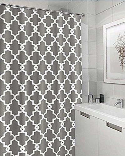 High Quality Shower Curtain with 12 Hooks - Waterproof Mildewproof Polyester Fabric, Classic Trellis Pattern 180 x 180 cm