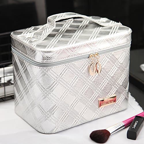 South Korea large capacity makeup bag large cosmetic box small square bag waterproof portable portable Cosmetic Case,Silver inner box