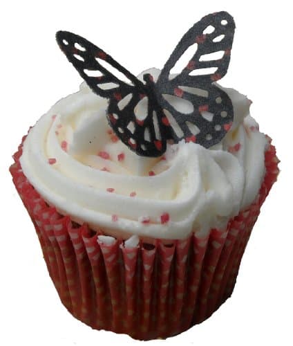 (M) Black and Red MINI Hearts Design Edible Rice Paper Monarch Butterfly Cup Cake Wedding Cake Decoration x 12