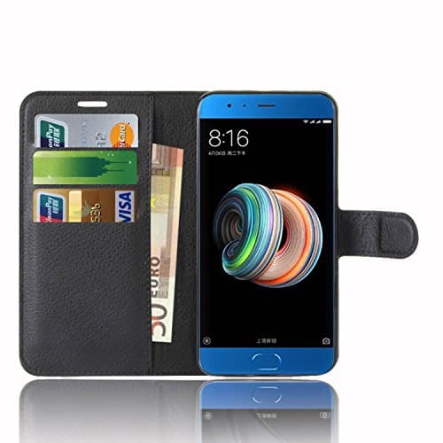 Xiaomi Mi Note 3 Case , Anzhao Premium PU Leather Wallet Flip Cover Case With KickStand and Card Slots for Xiaomi Mi Note 3 (Black)