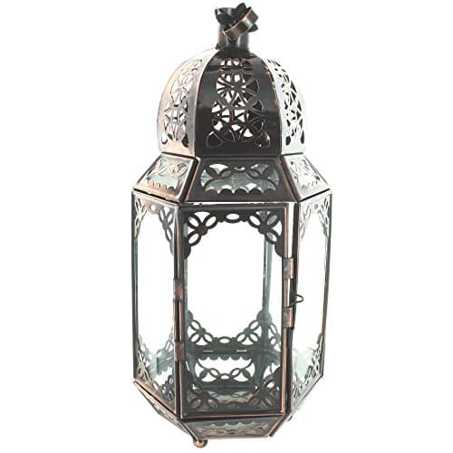 Large Hexagonal Copper Clear Glass Lantern