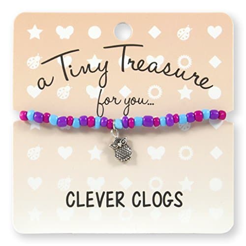 Clever Clogs Wise Owl Charm And Pink Purple and Blue tiny Beads Coloured Tiny Treasure Gift Birthstone Bracelet
