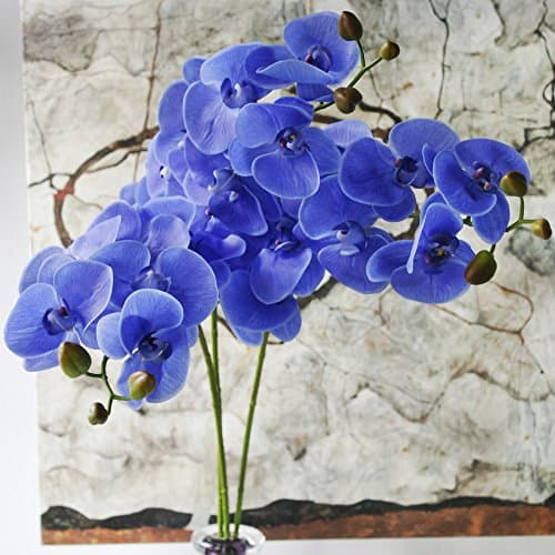Warmerly 6 Pcs big 9 flowers Simulation Butterfly Orchid Artificial Flower Plant Home Decoration (Blue and Blue)