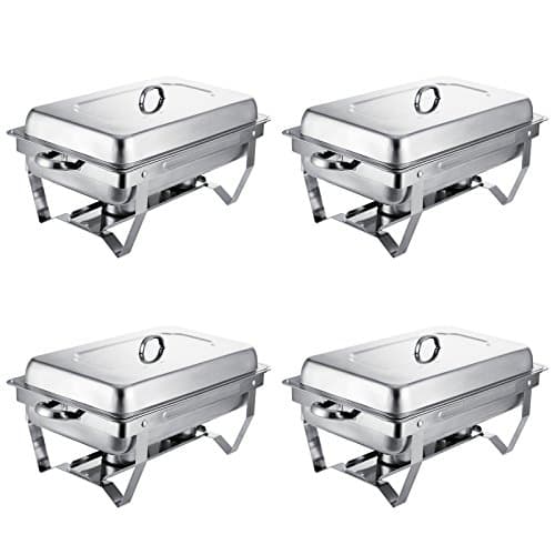 BananaB 4 Pack Chafing Dishes Full Size 8 Quart Stainless Steel Chafer for Catering Rectangular Chafing Dish Buffet with Folding Frame