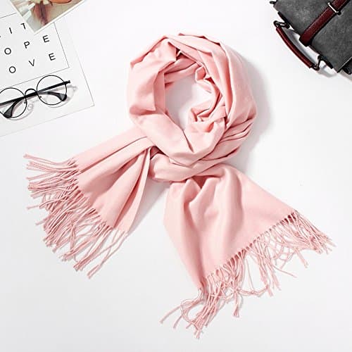 Scarves Women Winter long Fringed Shawl 2 Function Students All Match Thick Warm Pure Color Imitation Cashmere Collar , Blood tooth powder