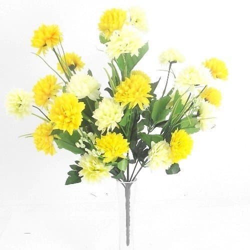 Artificial Yellow and Cream Chrysanthemum Bush