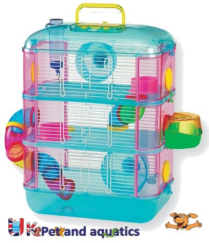 Lazy Bones Hamster Cage, Three Storey With Tubes, Blue