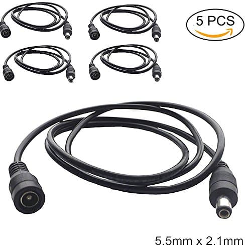 Eleidgs 5 PCS 1 Meter 2,1mm x 5,5mm DC 12V Adapterkabel DC Stecker Verlängerungskabel Stecker auf weiblich schwarz, für LED, CCTV, Auto, Monitore und mehr ( 3,3ft )