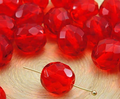 8pcs Crystal Ruby Red Clear Round Faceted Fire Polished Spacer Czech Glass Beads 10mm