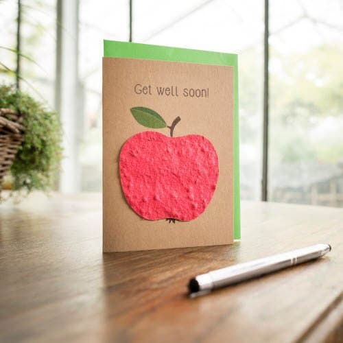 Greeting Card "Get well soon" ✿ The apple dissolves into flowers (seeded paper) ✿ An apple today brings flowers your way