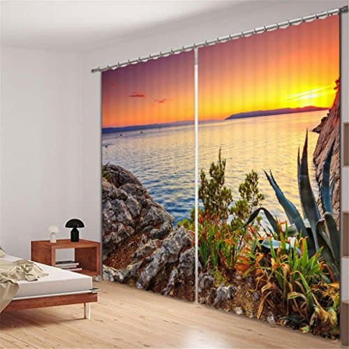 KKLL 3D Curtains Dusk Sunset Landscape Printing Polyester fabrics Bedroom Window Drapes Blackout Noise Reducting Panel Curtain , 4 , wide 2.64x high 1.6