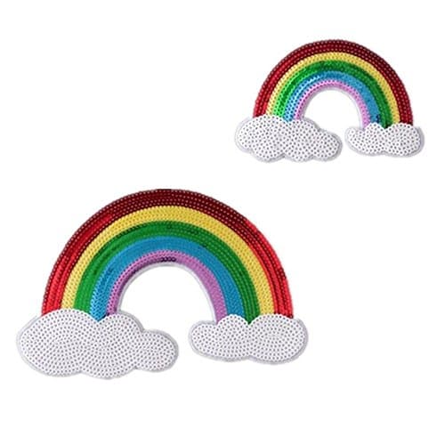 Meatilk 2pcs Large Size Rainbow Sequins DIY Embroidered Stickers Iron Sewing on Applique Patches