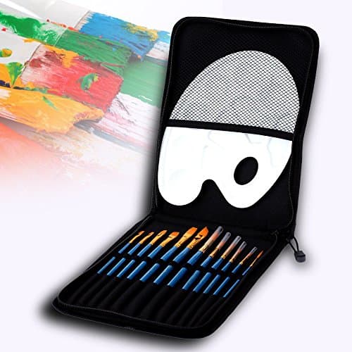 Paint Brushes, CompraFun 12Pcs Set Artist Paint Brushes Kit Nylon Hair with Plastic Palette &amp; Brushes Holder for Acrylic Watercolour Oil Painting and Face Painting (12 Pcs - Paint Brush)