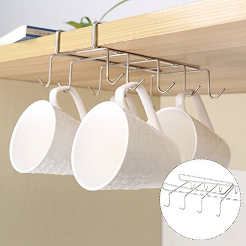 Windyeu 10 Hooks Tea Cup Mug Holder Under Shelf Cabinet Coffee Stainless Steel Storage Kitchen Organizer Hanging Tie Belt Organizer Suit 0.78 -1inch Thickness Shelf