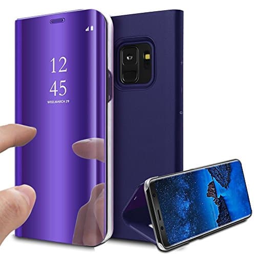 Samsung Galaxy S9 Case, Galaxy S9 Cover Book Case Mirror Case Wallet Case Flip Case Stand Case Full Body Protection Front And Back Case PU Leather Clear Cover Phone Case Samsung S9 (galaxy s9, purple)
